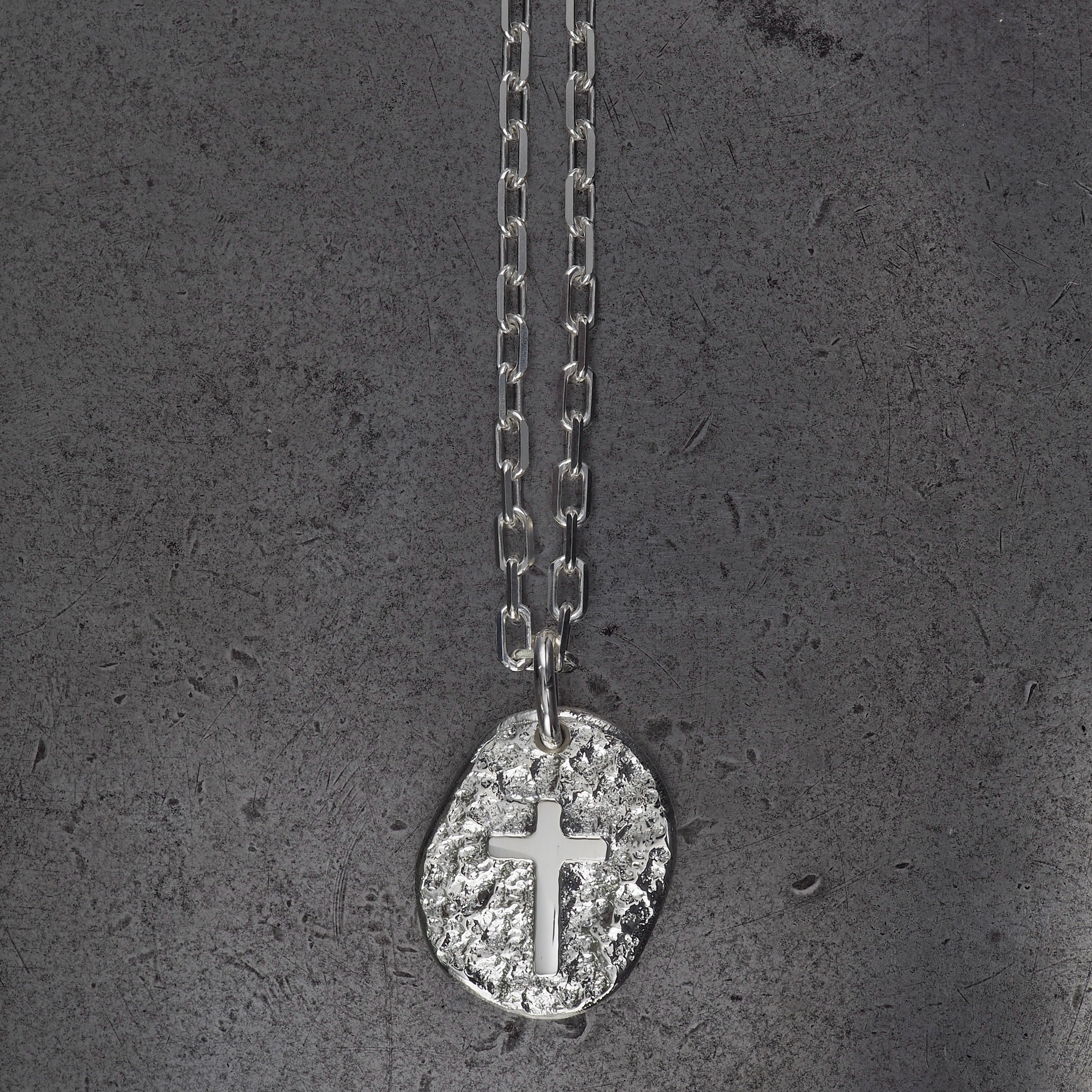 Terra rounded cross pendant large sterling silver