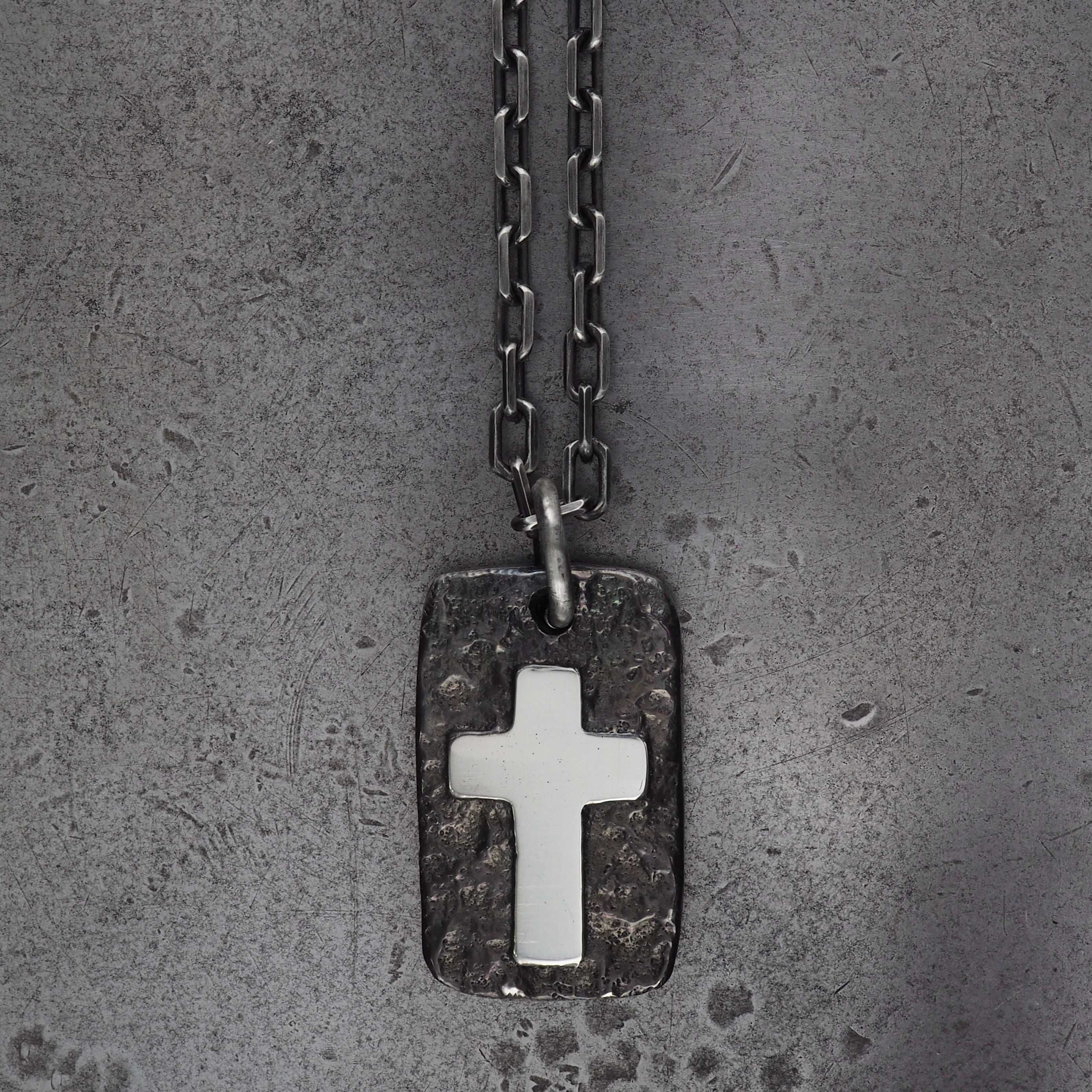 Terra rectangle cross II pendant large sterling silver