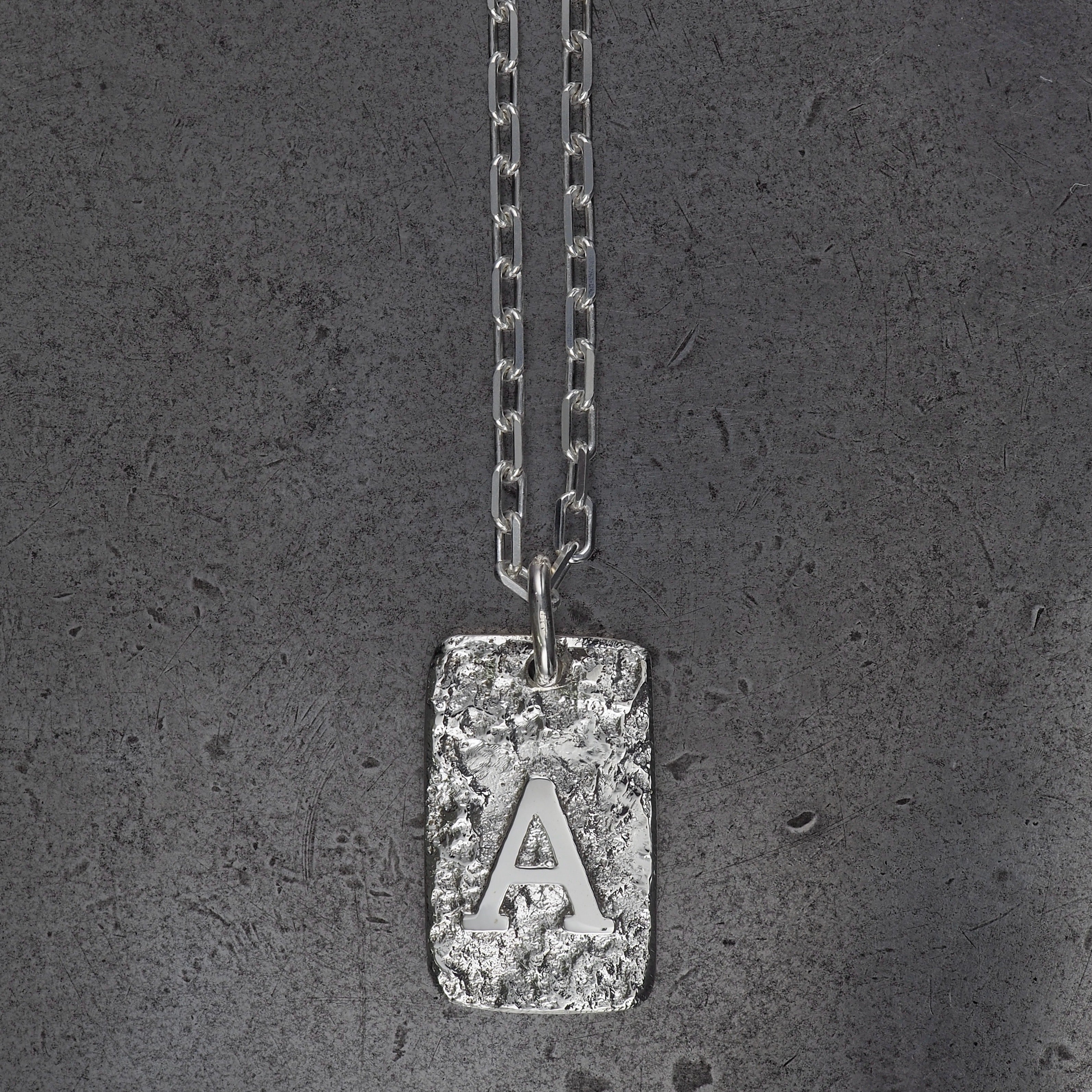 Terra rectangle initial pendant large sterling silver