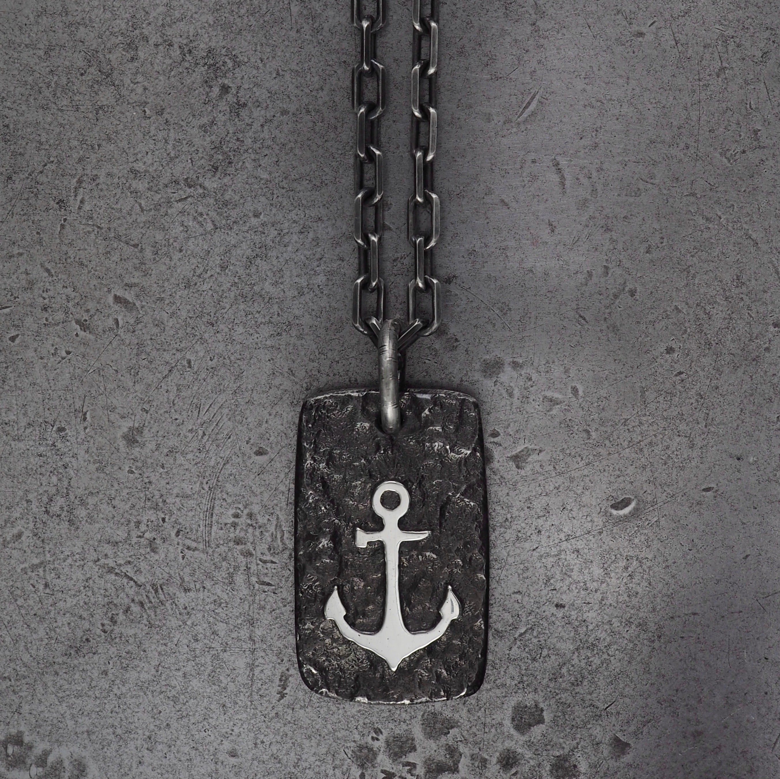 Terra rectangle anchor pendant large sterling silver