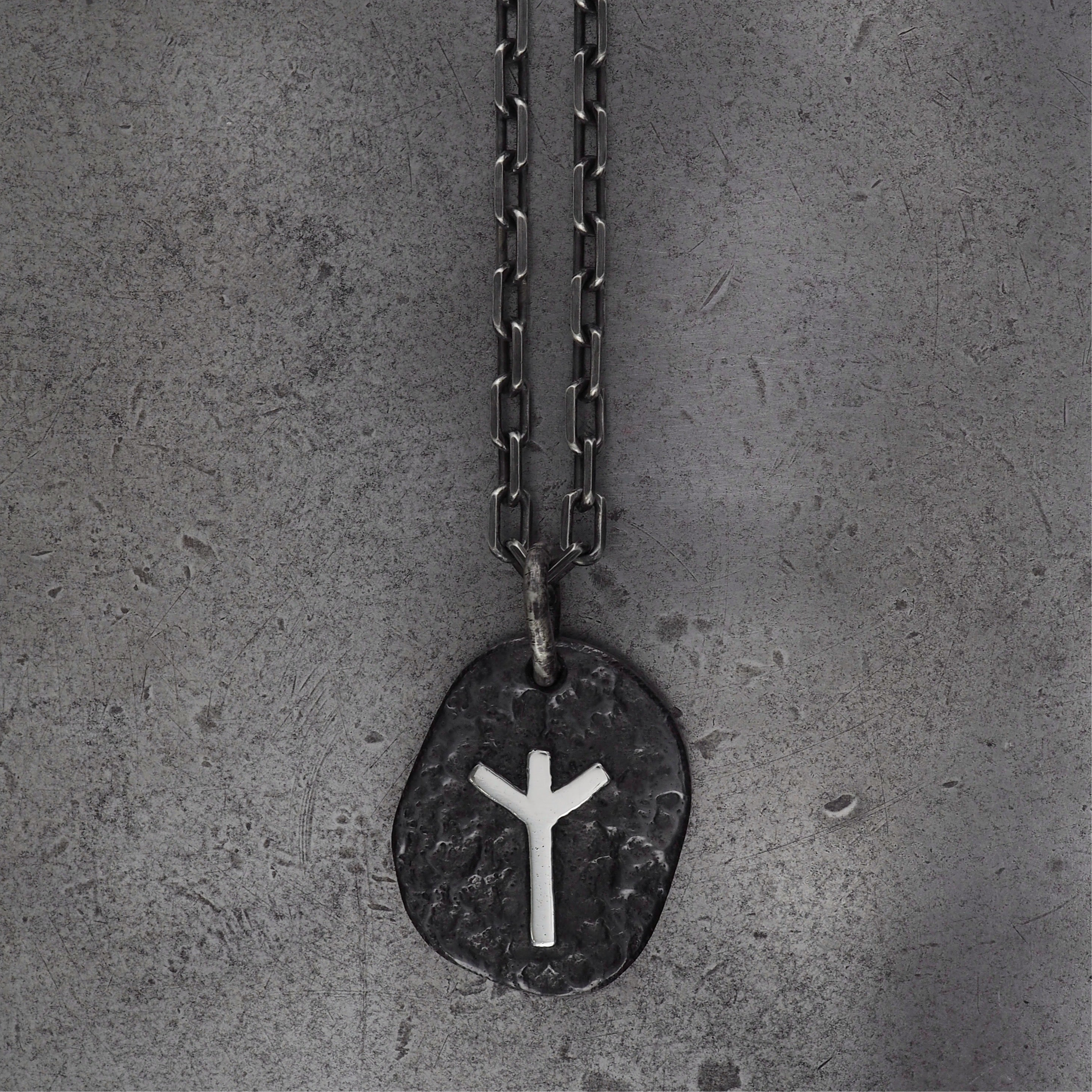 Terra rounded Algiz pendant large sterling silver