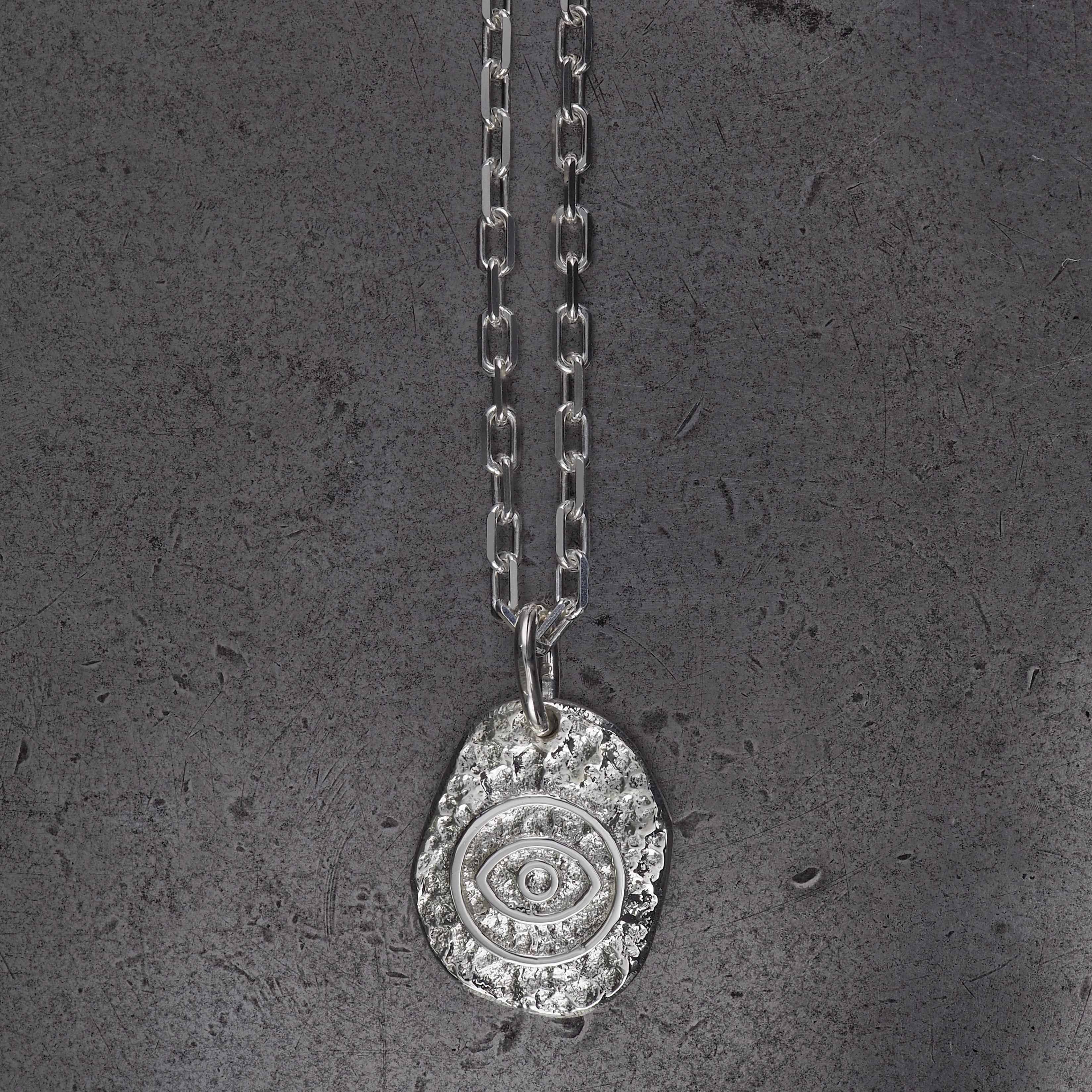 Terra rounded evil eye III pendant large sterling silver