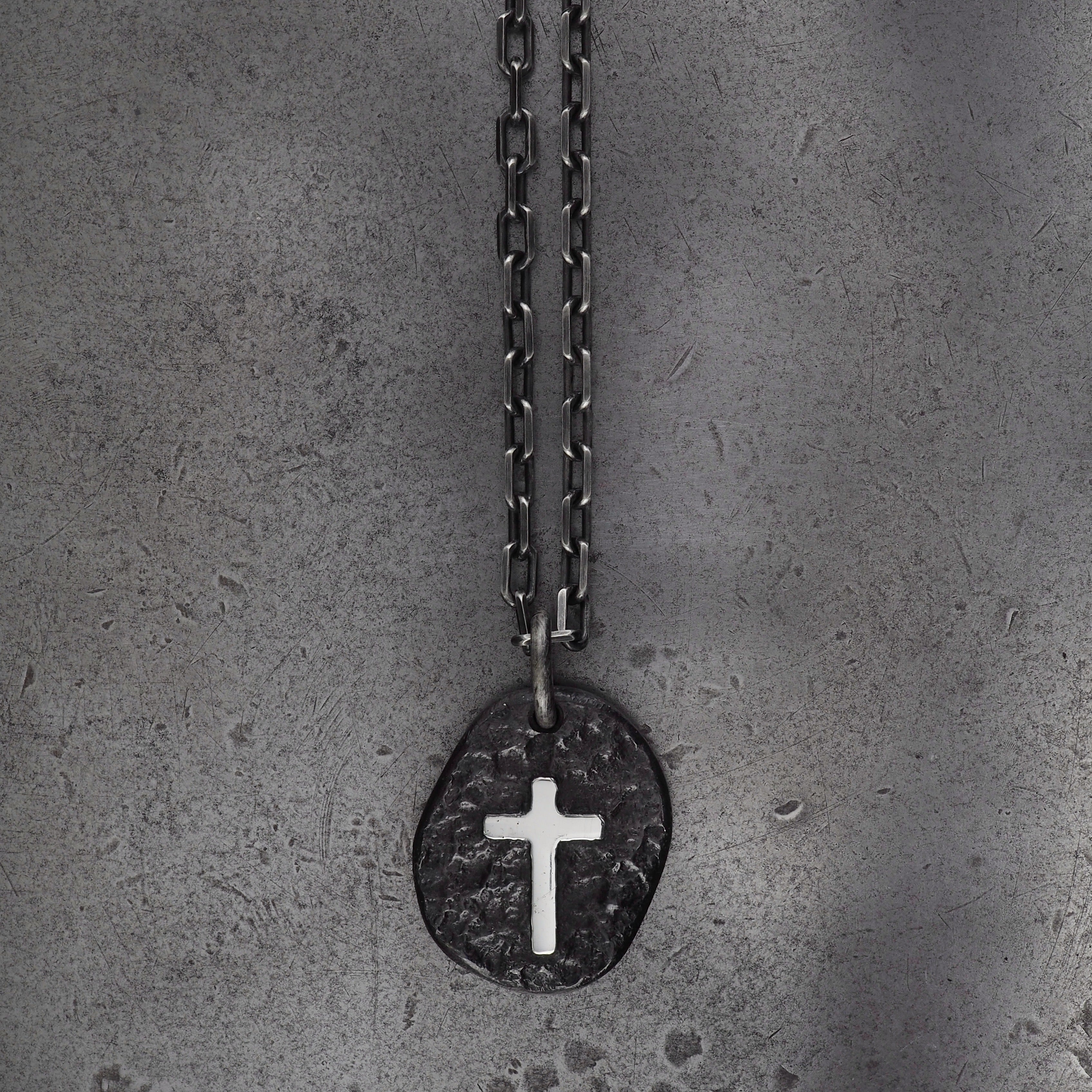Terra rounded cross pendant large sterling silver