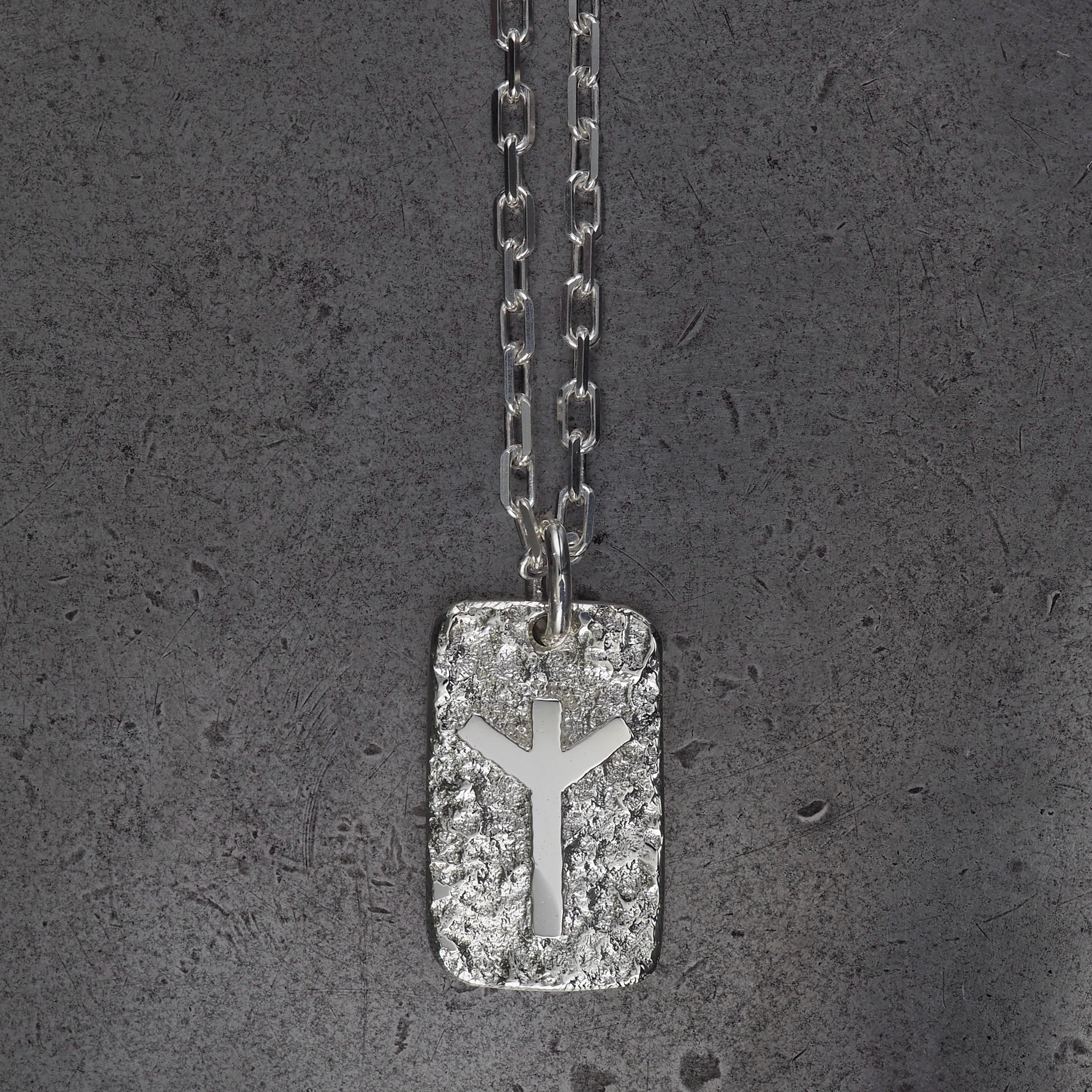 Terra rectangle algiz pendant large sterling silver