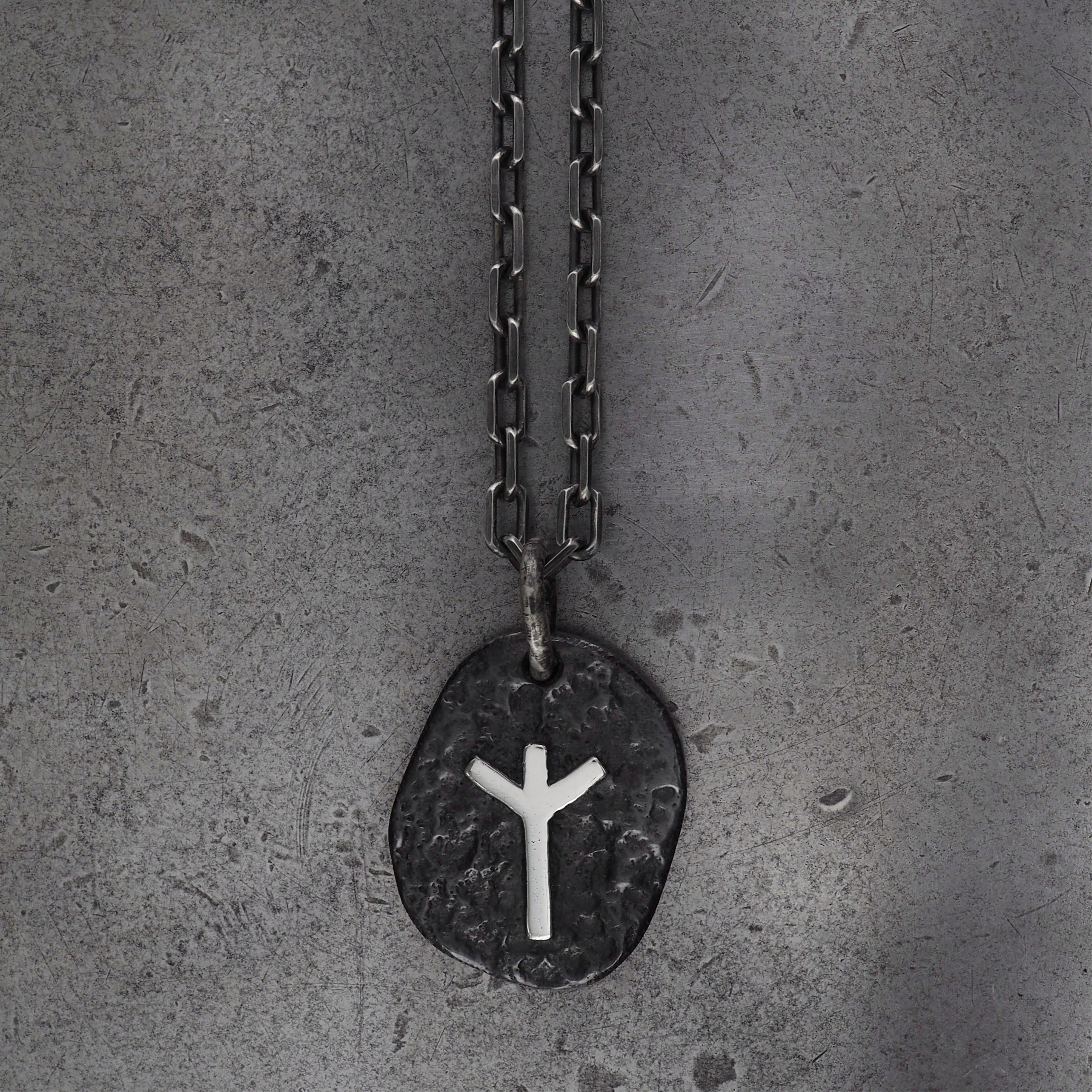 Terra rounded Algiz pendant large sterling silver