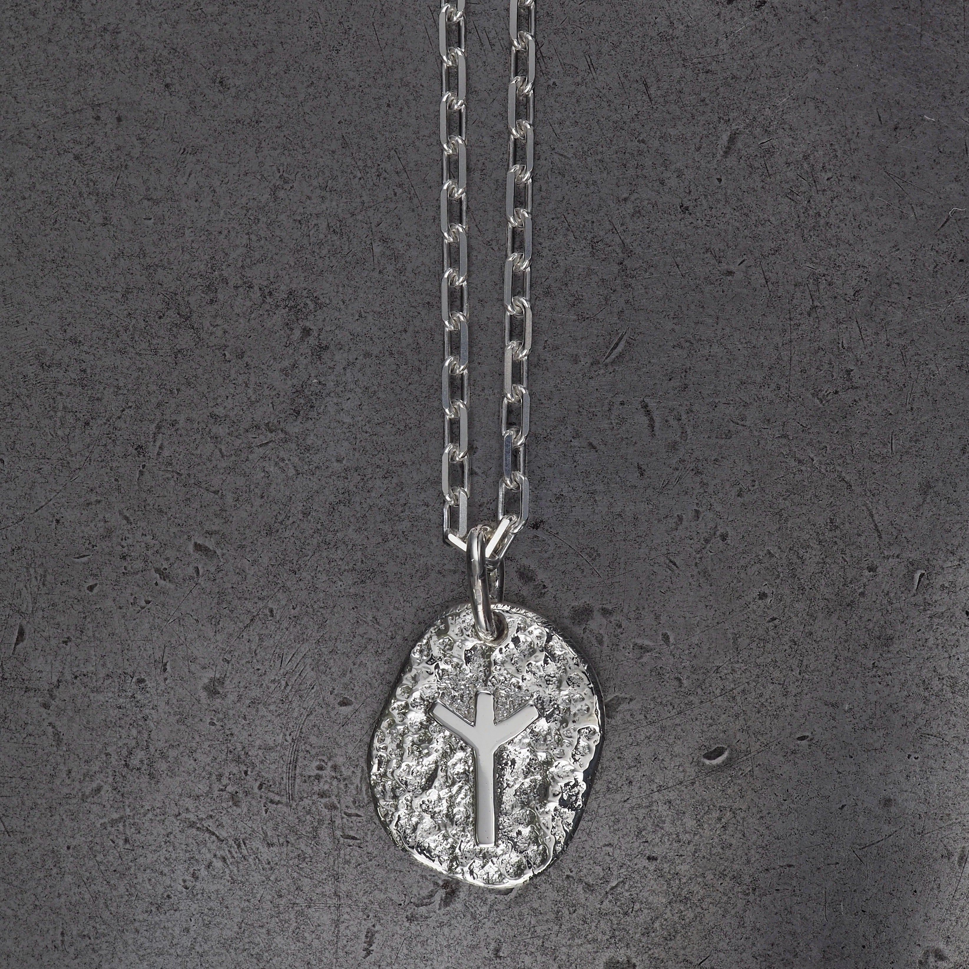 Terra rounded Algiz pendant large sterling silver