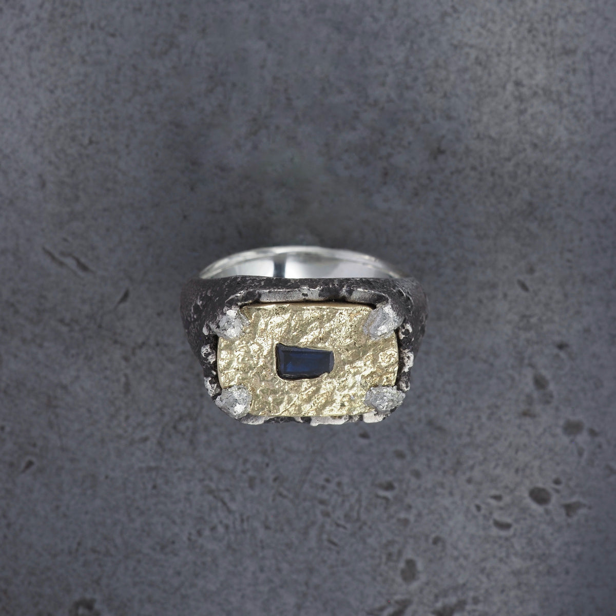 Terra medallion rectangle signet + blue sapphire size P