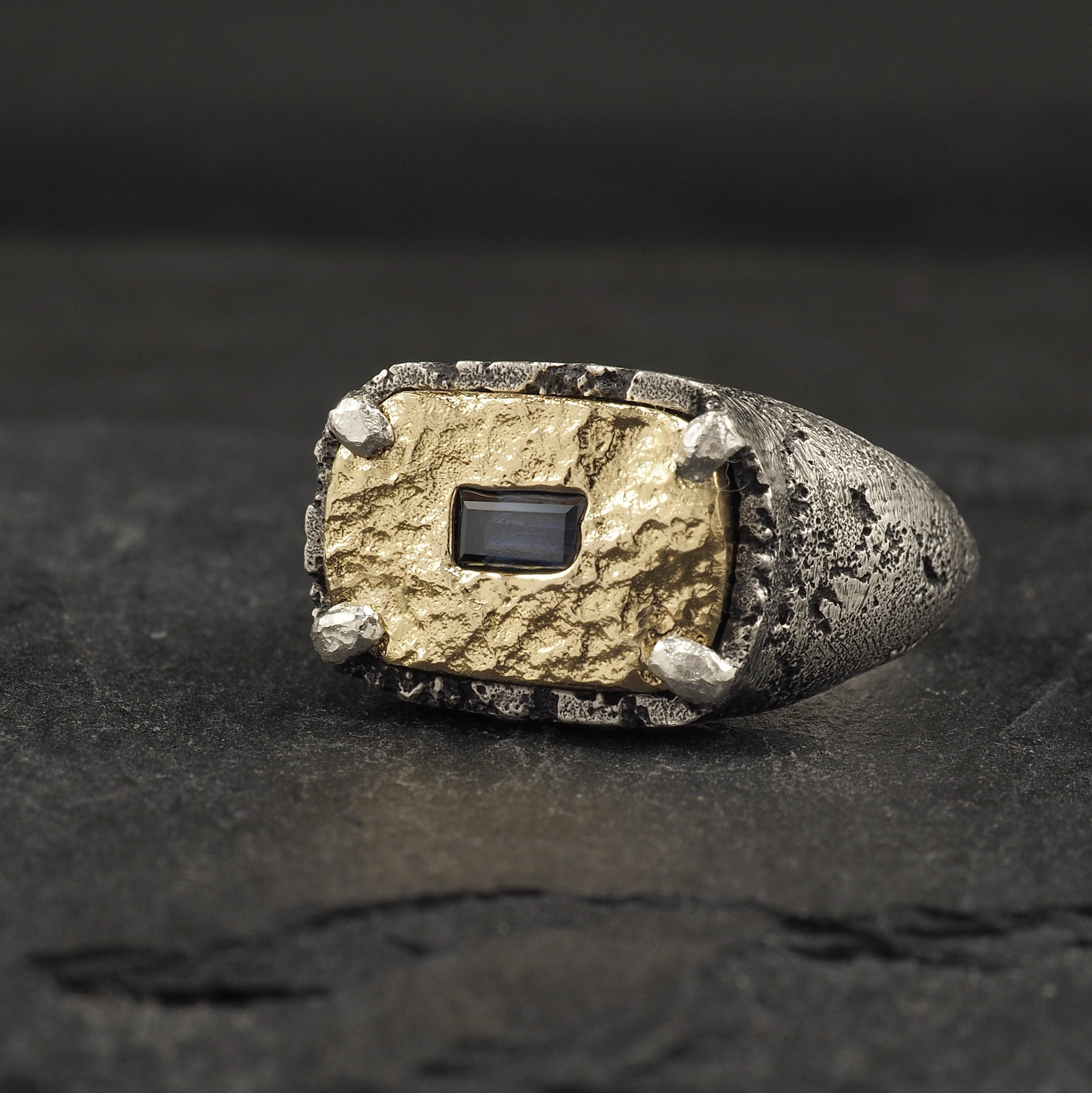 Terra medallion rectangle signet + sapphire