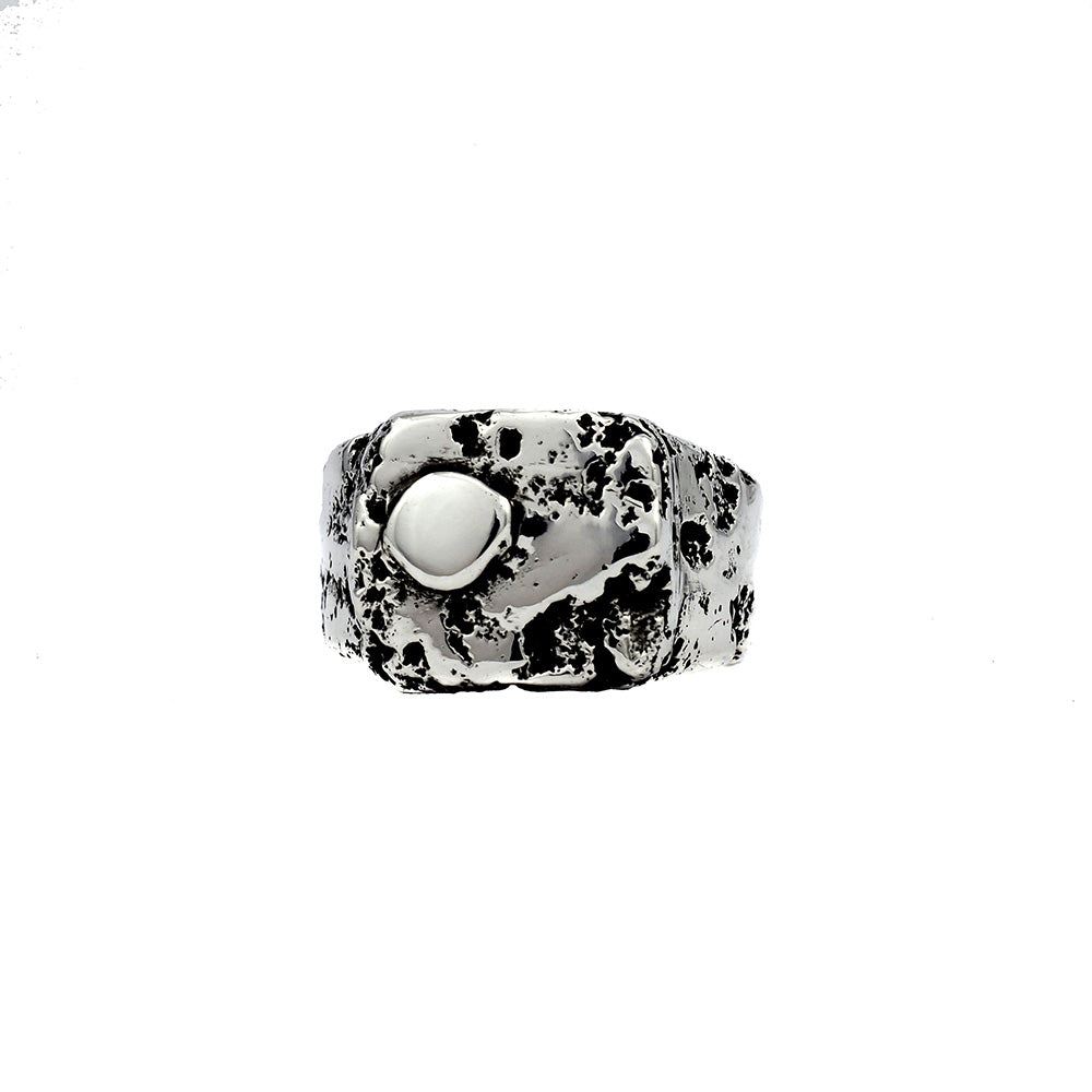 travel inspired unique rough solid sterling silver chunky Eon signet ring ruin alternative wedding ring