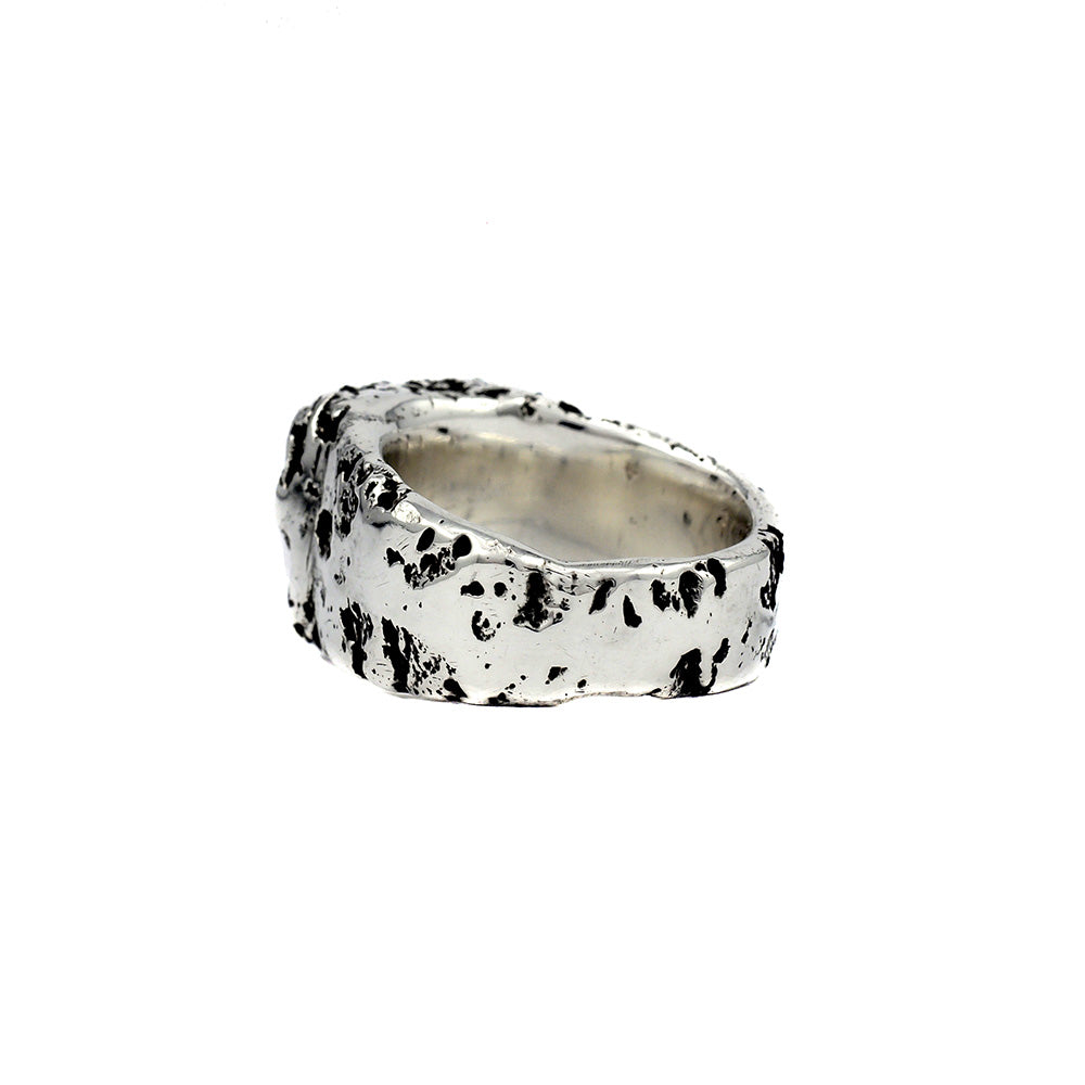 travel inspired unique rough solid sterling silver chunky Eon signet ring ruin alternative wedding ring