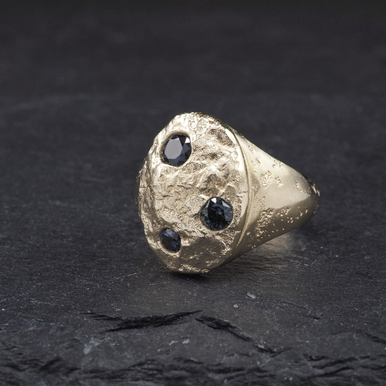 Terra oval domed ring 9k yellow gold + Australian sapphires