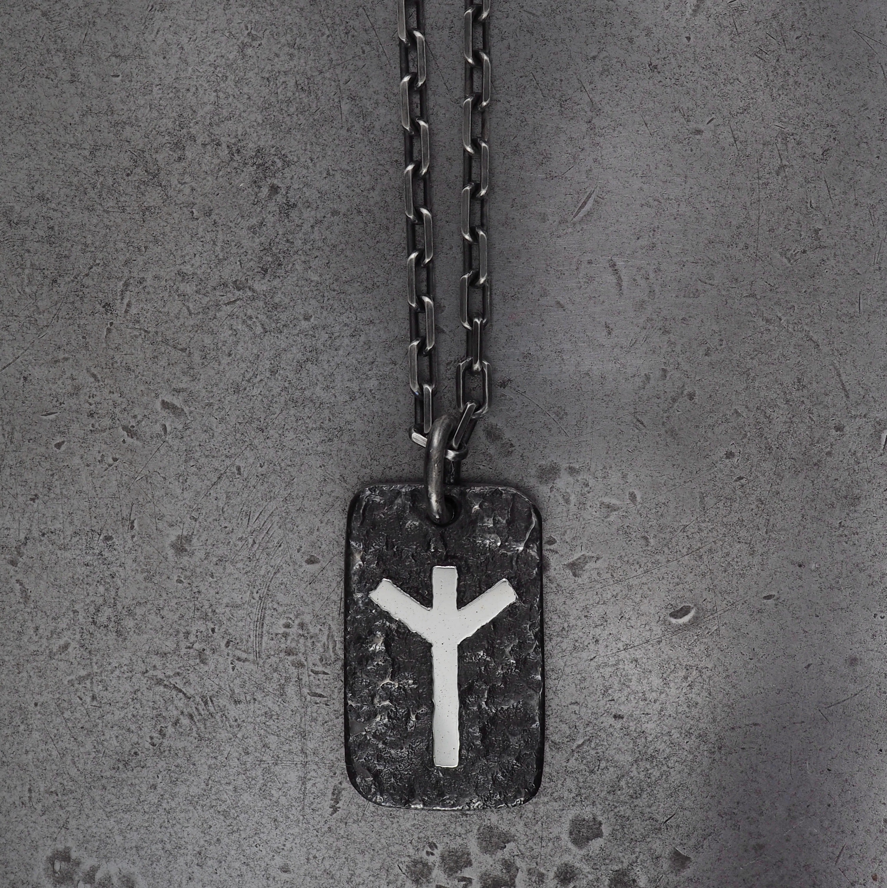 Terra rectangle algiz pendant large sterling silver