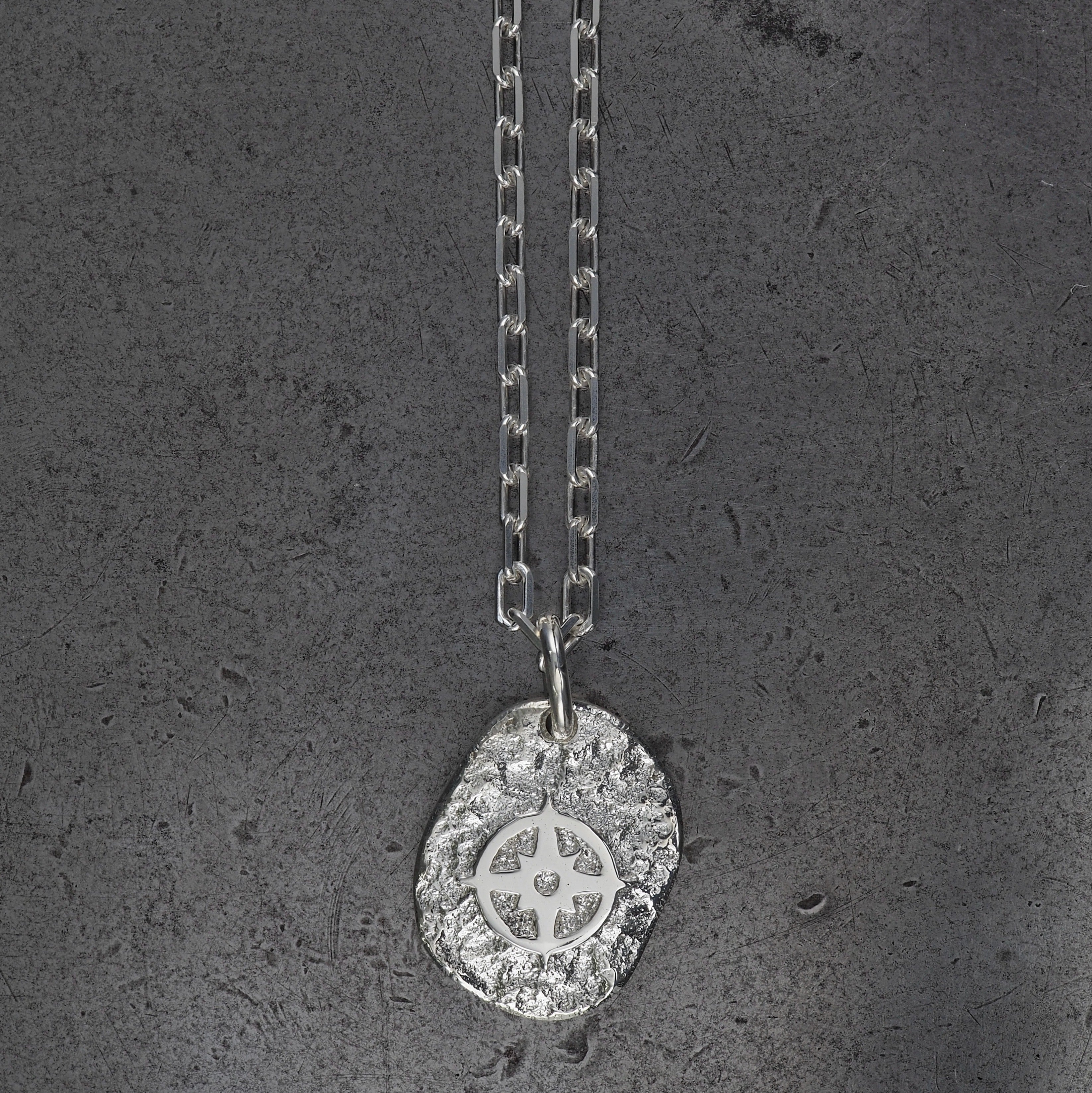 Terra rounded compass pendant large sterling silver