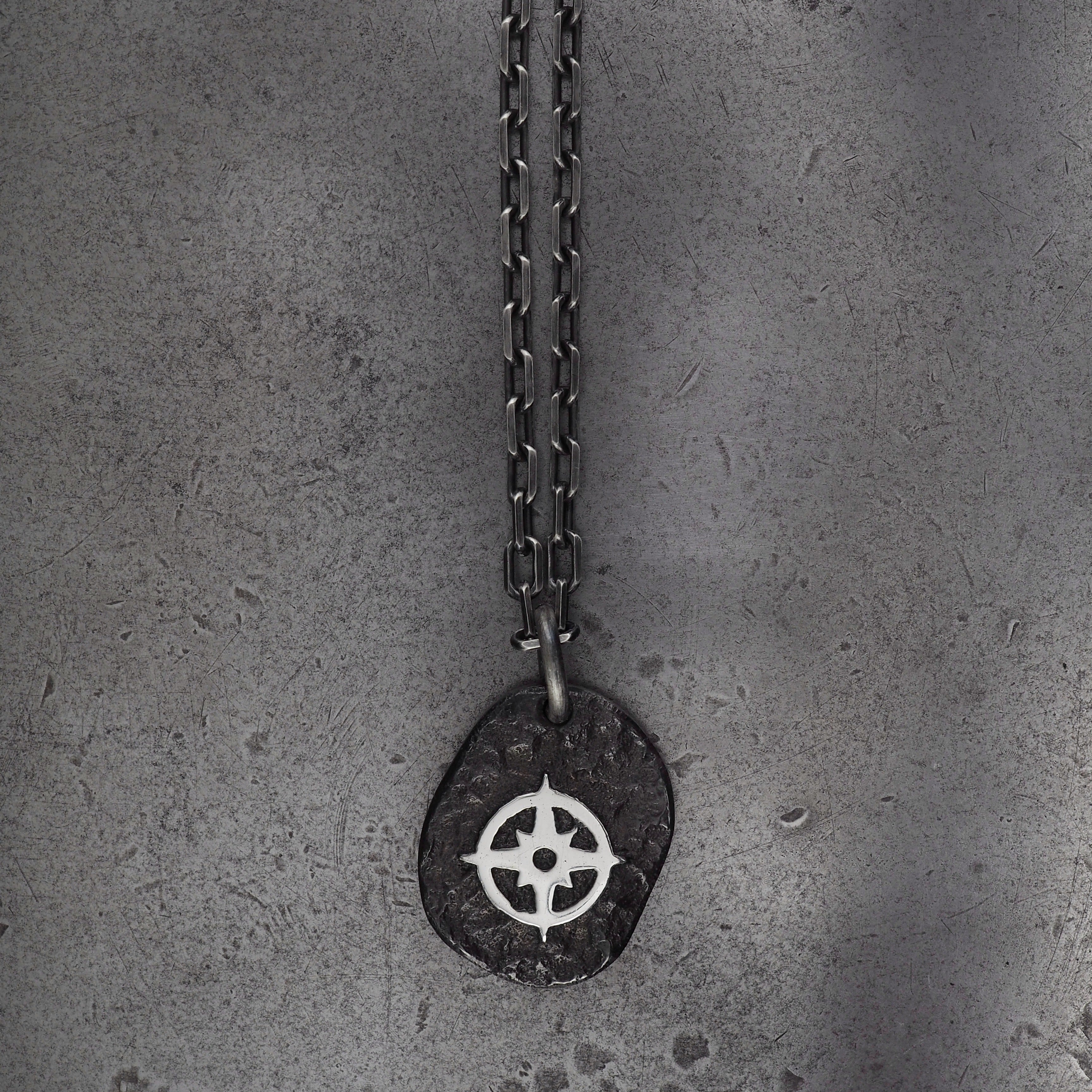 Terra rounded compass pendant large sterling silver
